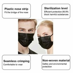 10,50,100,200 Black Disposable Medical Face Mask 3 Layer C.E Approval FFP2