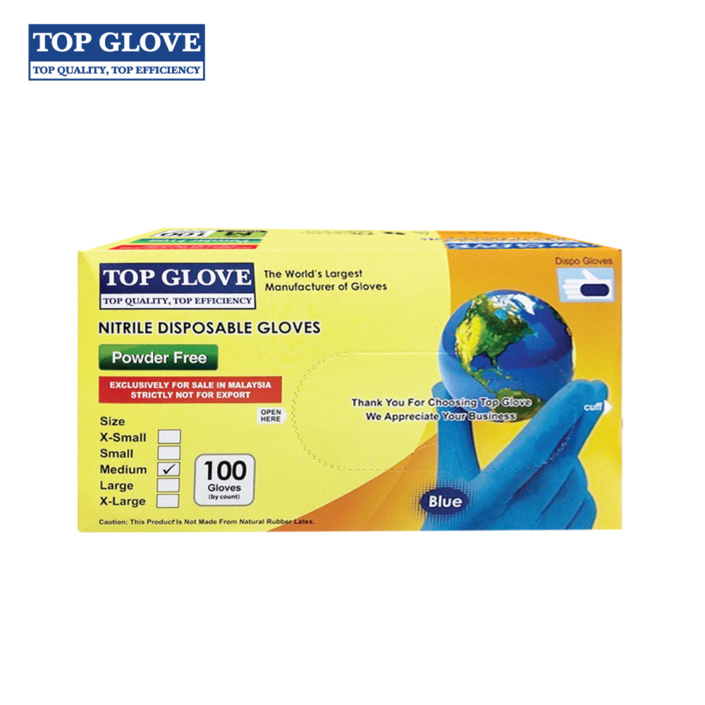 Disposable Nitrile Glove Latex Powder Free TOP GLOVE FROM MALAYSIA 100’s BLUE