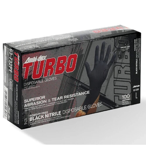 Ambi-dex Turbo Disposable Black Nitrile Glove Superior Abrasion (100 Pcs)