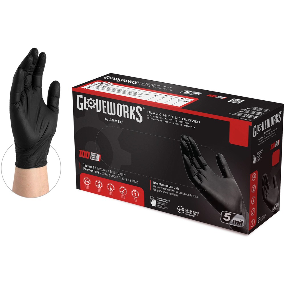 Gloveworks Disposable Gloves, Extra Large, Black, Box Of 100
