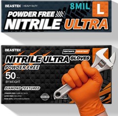 Orange Nitrile Gloves 8Mil Disposable Diamond Texture Latex & Powder-Free 50Pc