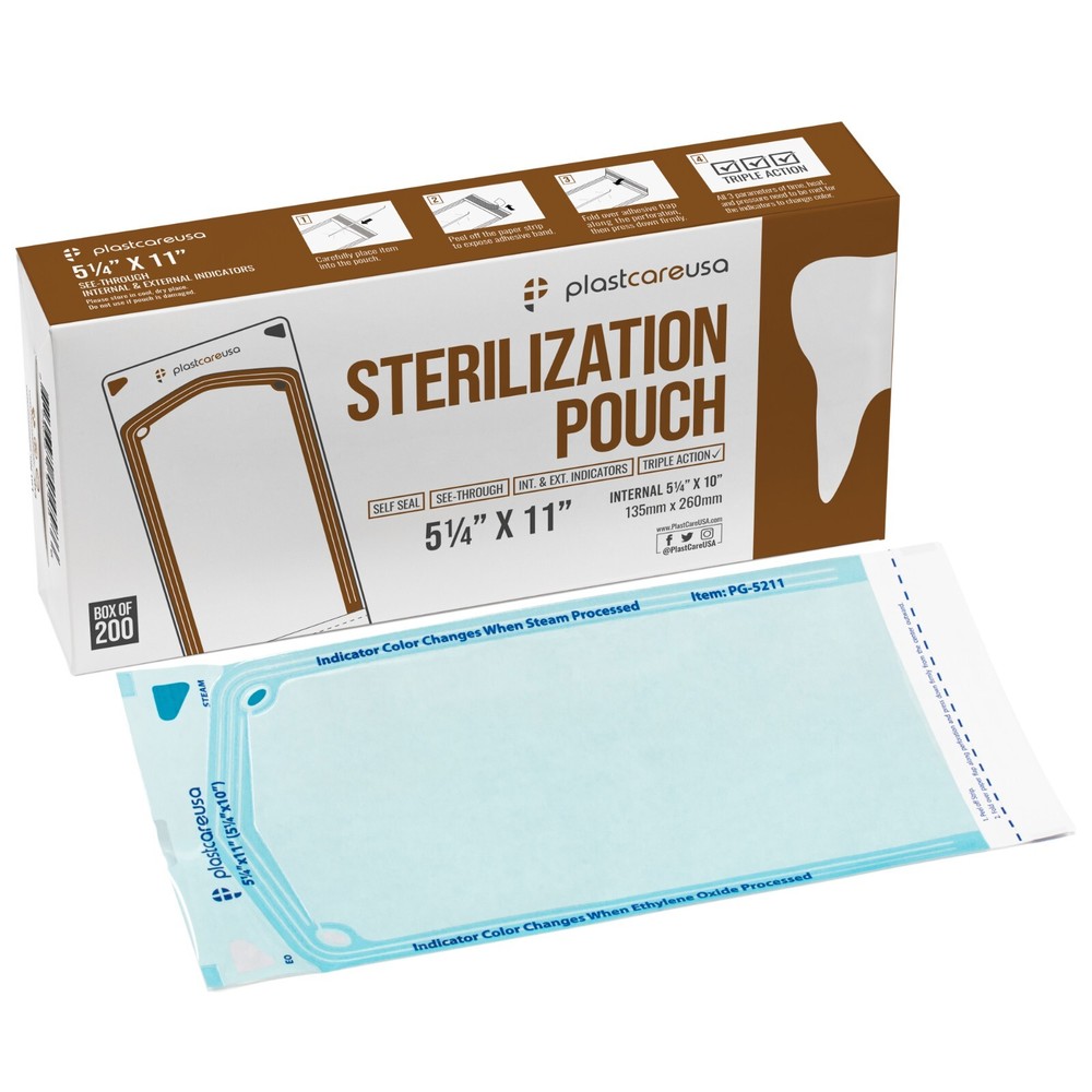 Self-Sealing Sterilization Pouch, 5.25″ x 10″, Paper/Blue Film (Case of 1000)