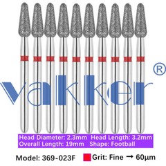 50pc Vakker Dental Diamond Burs Pointed Football Bit 368 369 010 016 018 020 023