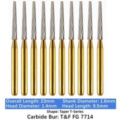 10-100pcs Dental Trimming & Finishing Gold Burs Taper Carbide Burs FG 7714