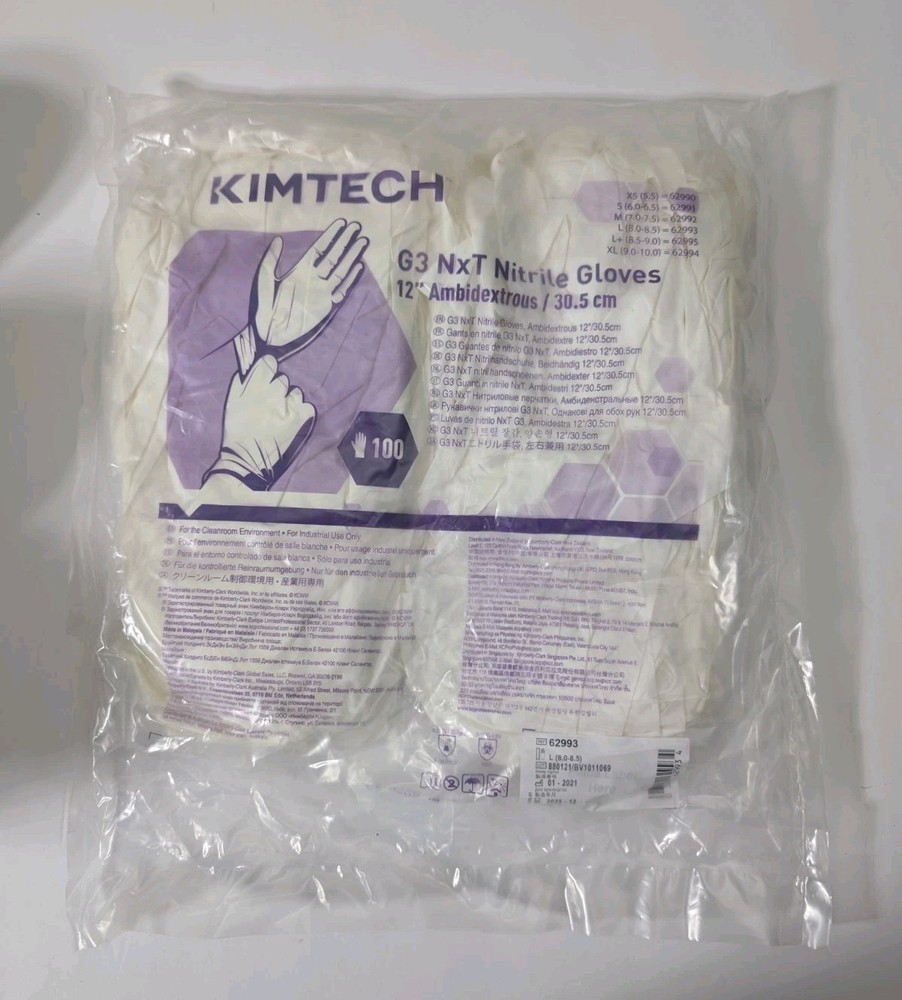 Kimtech G3 NxT Nitrile Gloves 12″ Size L 100ct Cleanroom #62993 Exp 2025