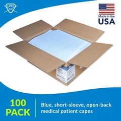 Choice Capes, Blue (Pack of 100) – Tissue/Poly/Tissue – Short-Sleeve, Open-Back