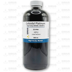 True Colloidal Platinum NanoParticles (PtNPs): 25 ppm – 500 mL in Plastic