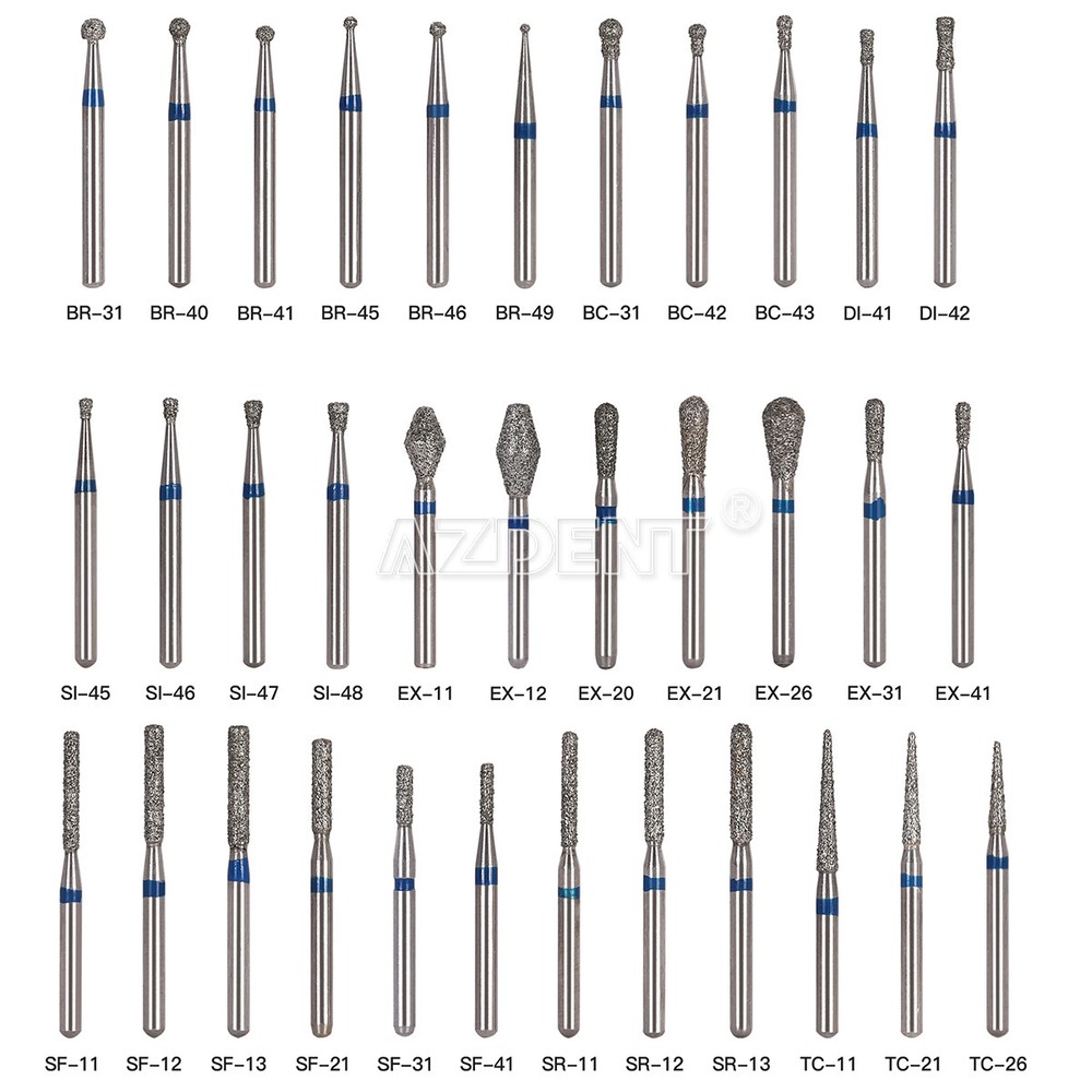AZDENT Dental Diamond Burs For High Speed Handpiece Medium Friction Grip 1.6mm
