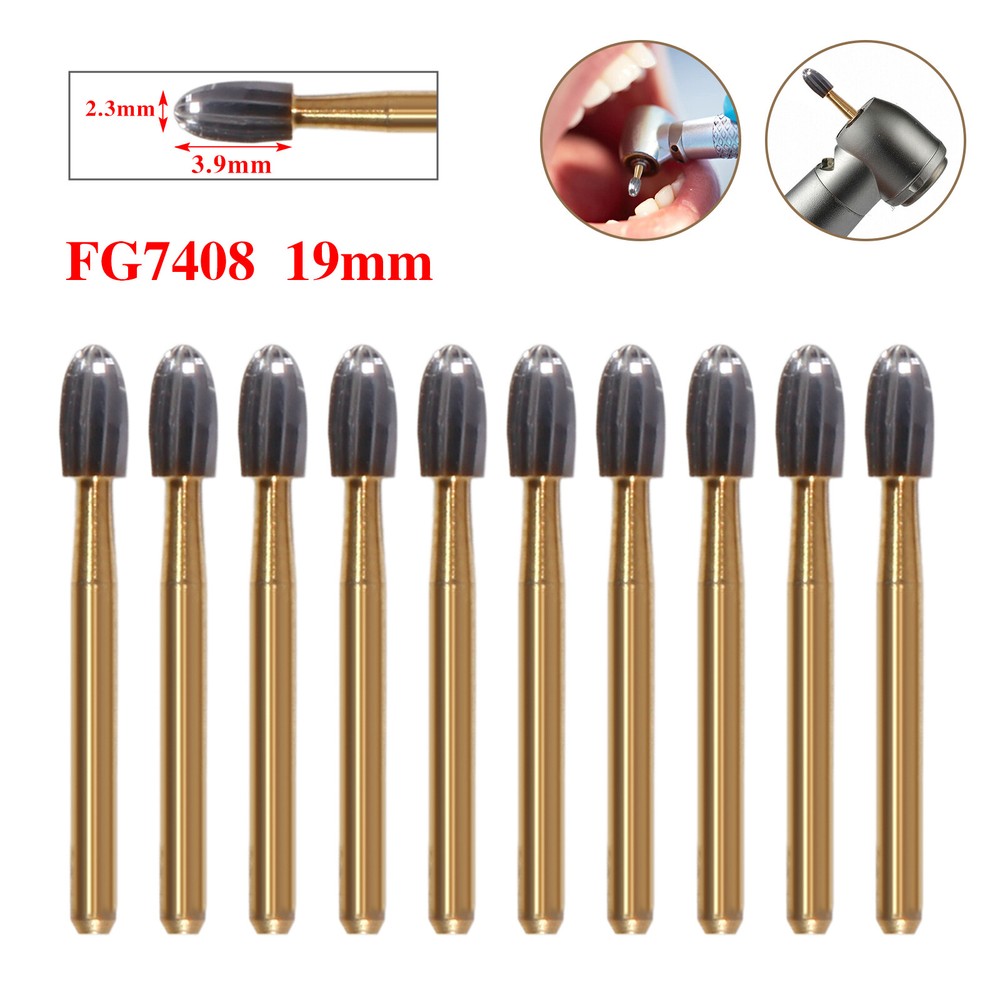 10X Dental Tungsten Carbide Burs Trimming Finishing Egg Football Bur FG 7408