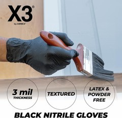 X3 Black Nitrile Gloves for cooking Food Prep, Disposable, Latex Free, Large