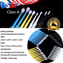 100Pcs Dental Microbrush Disposable Applicators Tips Micro Brush Cleaning 4Size