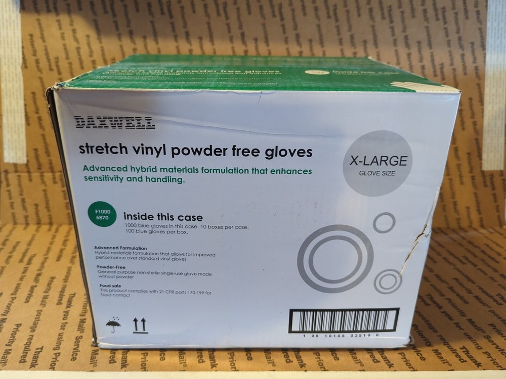 XL Vinyl exam Glove Disposable Latex & Powder Free – 10 boxes (1000 gloves)