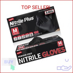Supmedic Black Nitrile Exam Gloves, 5 Mil Chemical Resistant Powder-Free Food Sa