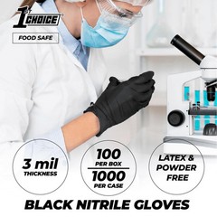 1st Choice Black Nitrile Gloves Box of 100 Large (Pack 100),