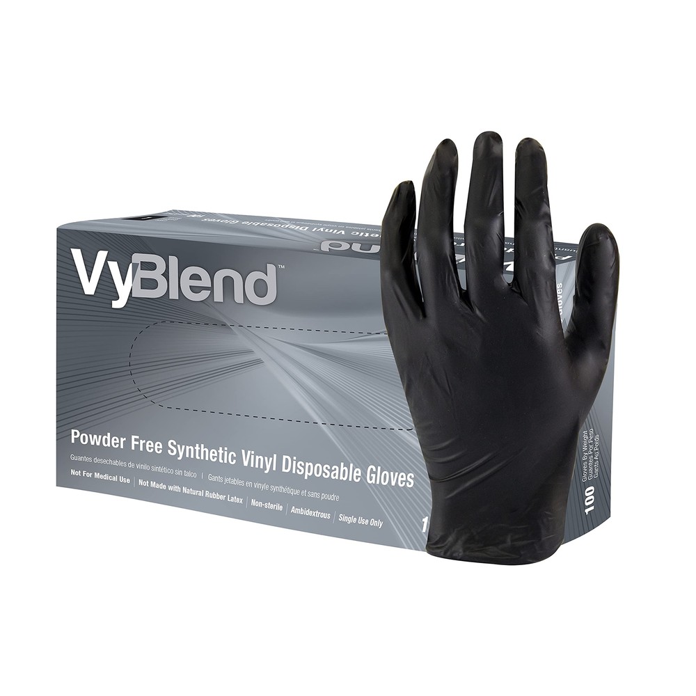 Proworks GL-VN104BKFL Vinyl Powderfree Disosable Gloves, Black, Large, 10 Boxes