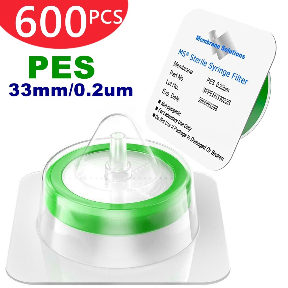 600PCS HPLC Syringe Filter Sterile PES Membrane 33mm 0.22µm Individual Luer Lock