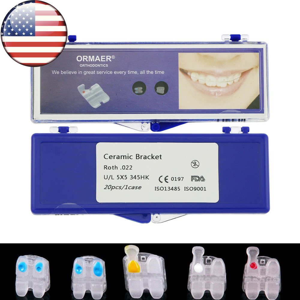 US 10 Pack Dental Ceramic Orthodontic Bracket Brace Roth 022 345 Hooks Mesh Base