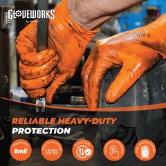 8 Mil Orange Nitrile Disposable Gloves Heavy Duty Industrial RDT for Mechanic…