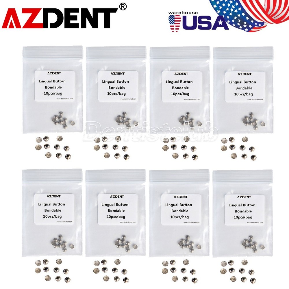 100Packs AZDENT Dental Orthodontic Bondable Lingual Buttons Round Base 10pc/pack