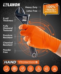 Nitrile Gloves XL Orange 8mil Heavy Duty Diamond Texture Food Safe Mechanic