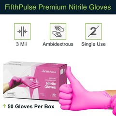 FifthPulse Nitrile Gloves Hot Pink Disposable Powder Free Latex Free Medical