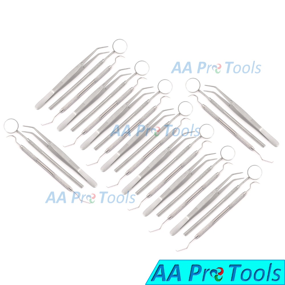 9 Basic Dental Sets- Explorer Probe+Dental Mirror+College Cotton Plier