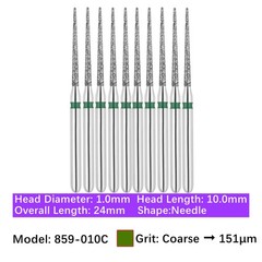 10/pk Dental FG High Speed Diamond Burs Needle Burs 859-010C Coarse Grit