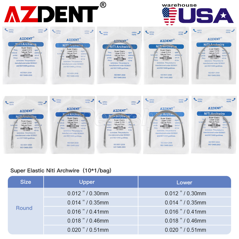 AZDENT arcos de ortodoncia niti super elástico circular forma natural dental USA