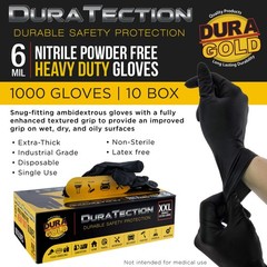 Dura-Gold HD Black Nitrile Disposable Gloves, 10 Boxes of 100, XX-Large, 6 Mil