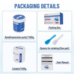 2x400g (Base+Catalystst)/12x25g Dental Putty Fast Set PVS VPS Impression Trays