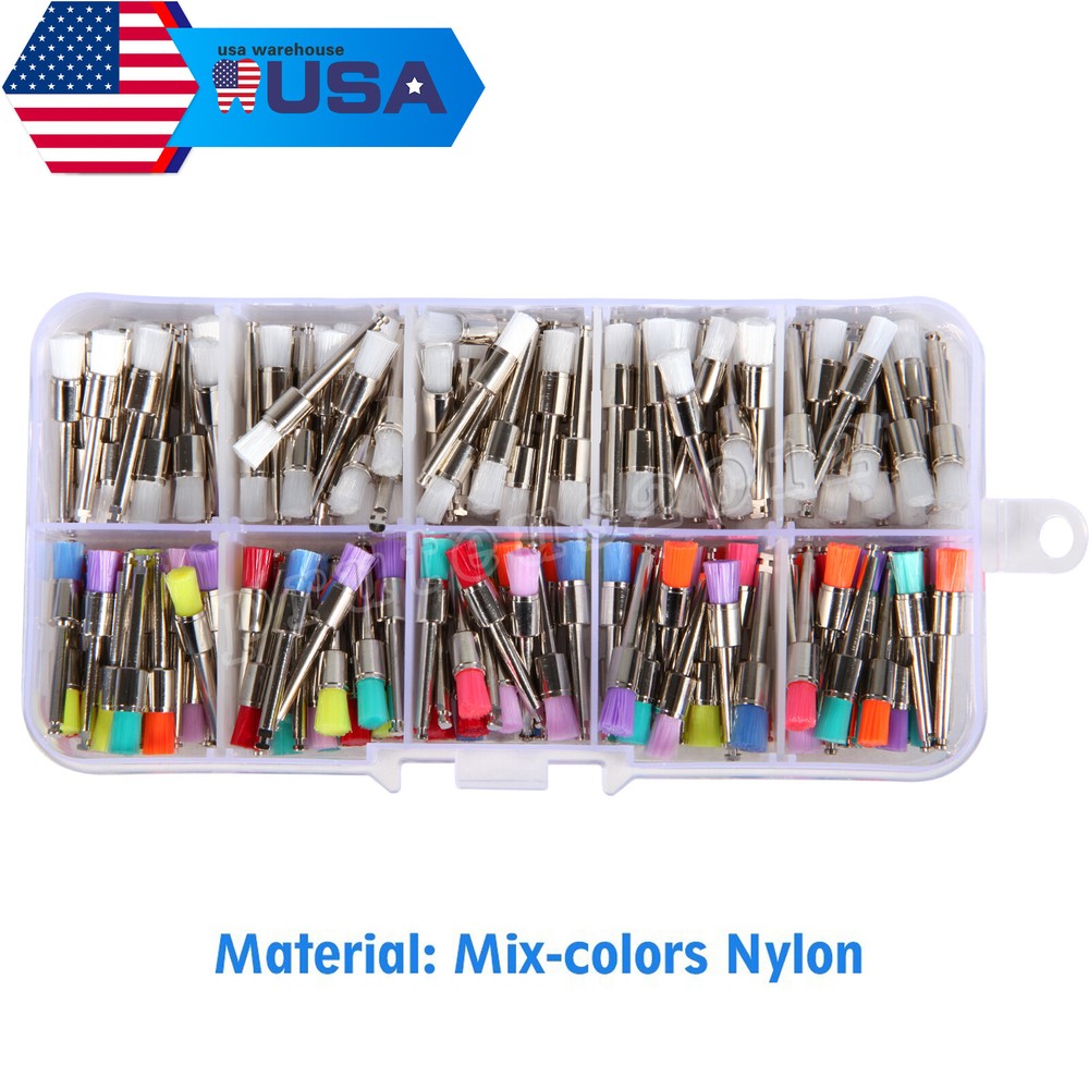Disposable Dental Prophy Polishing Brush Latch Flat Type Rainbow 200Pcs/Box