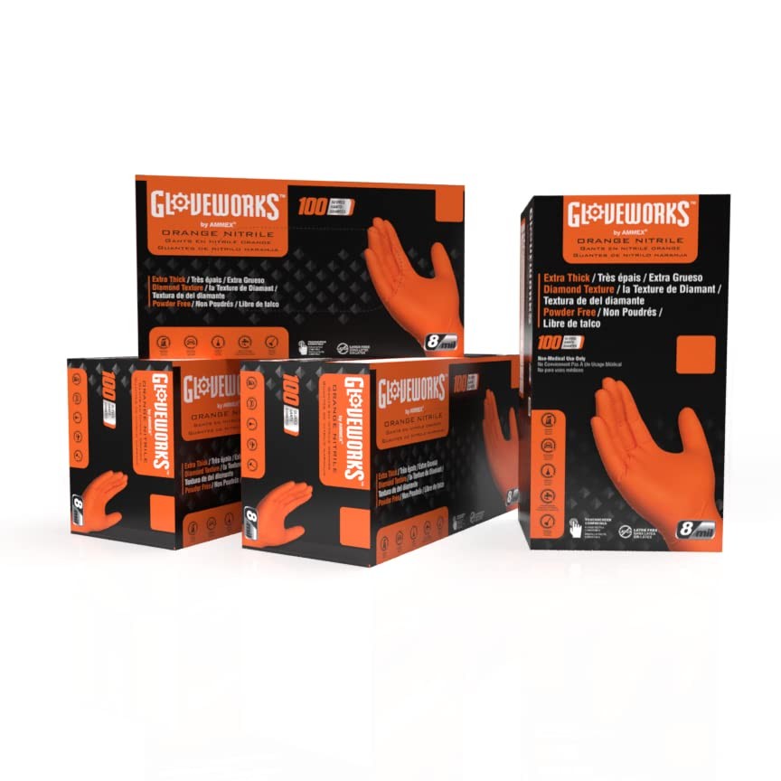 8 Mil Orange Nitrile Disposable Gloves Heavy Duty Industrial RDT for Mechanic…