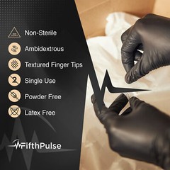 FifthPulse ChemoTested Fentanyl Resistant Nitrile Exam Gloves Black 50 Gloves XL