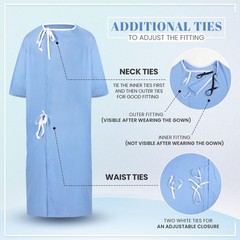 Men’s Hospital Gown Soft and Comfortable Patient Gown X-Small-Small Ciel Blue