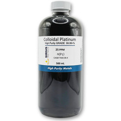True Colloidal Platinum NanoParticles (PtNPs): 25 ppm – 500 mL in Plastic