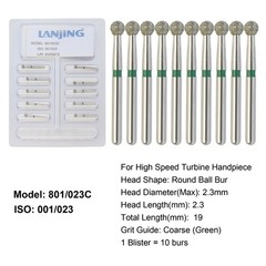 Dental Round Diamond Bur Round Ball FG Coarse Fine High Speed Friction Grip 801