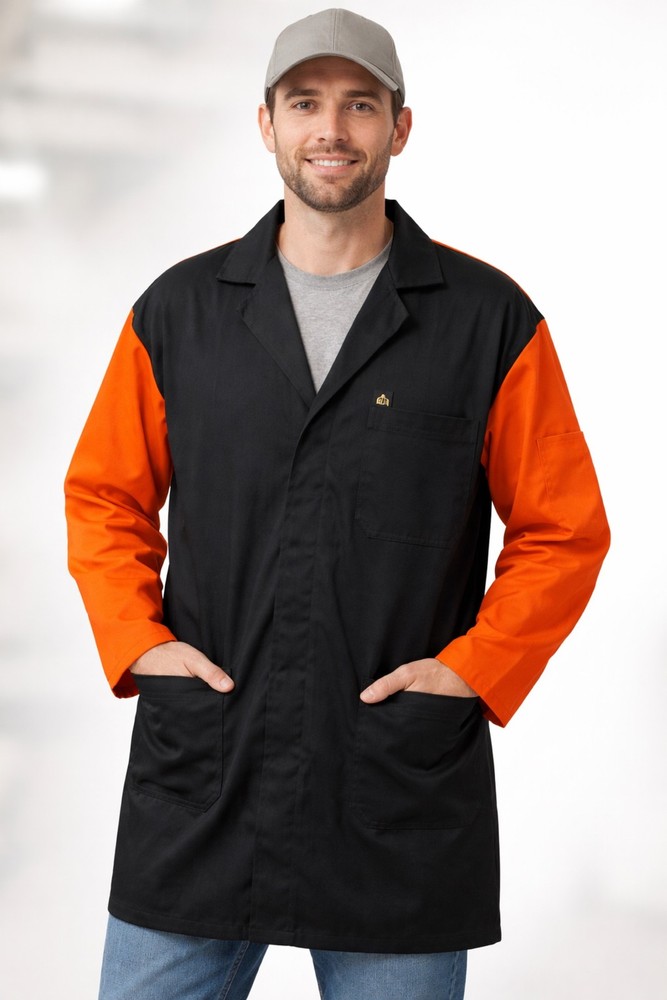 Unisex KLM/TNT Black Lab Coat Orange Sleeves Medical Mechanic Jacket XL