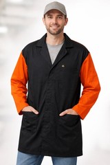 Unisex KLM/TNT Black Lab Coat Orange Sleeves Medical Mechanic Jacket XL