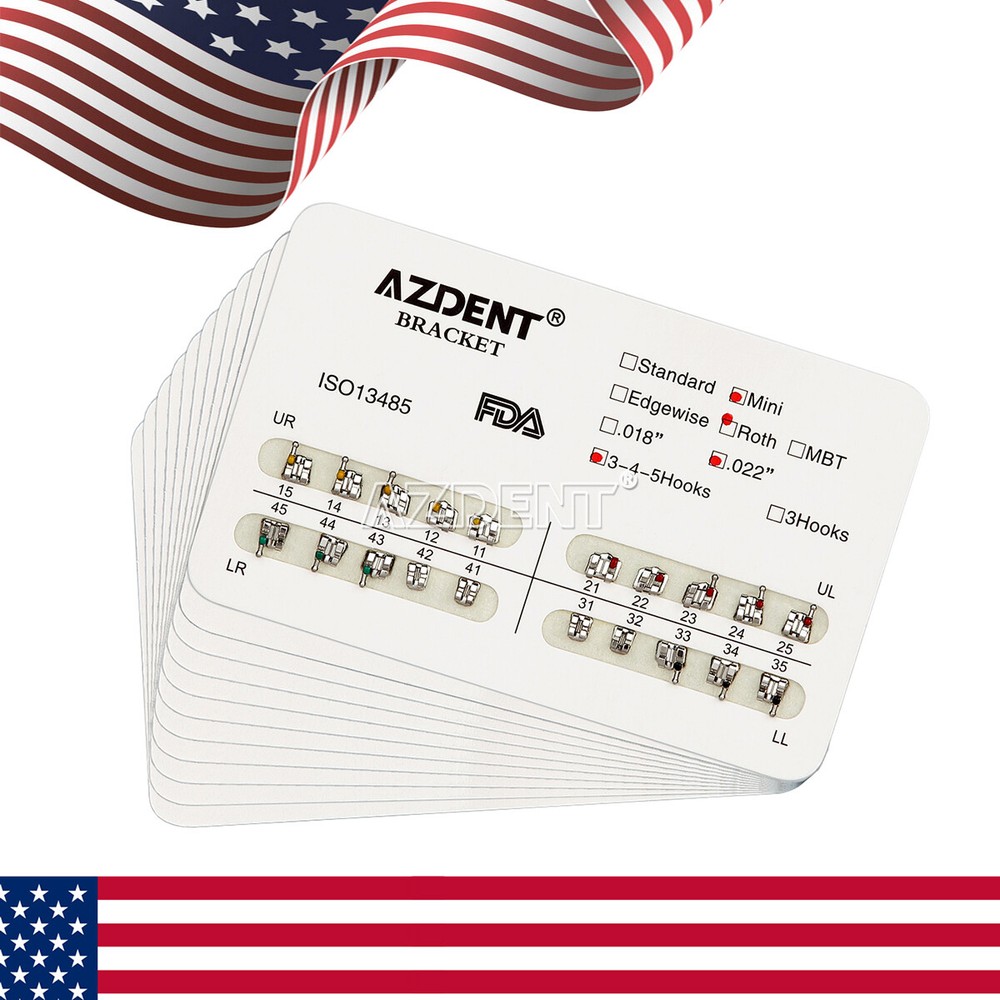 10 Packs Dental Orthodontic Bracket Braces Mini Roth .022 Hooks 3-4-5 AZDENT