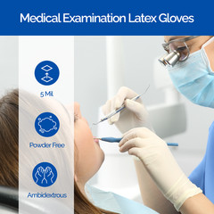 Dental 5.5 Mil Premium Latex Examination Gloves Disposable Gloves XS-XL