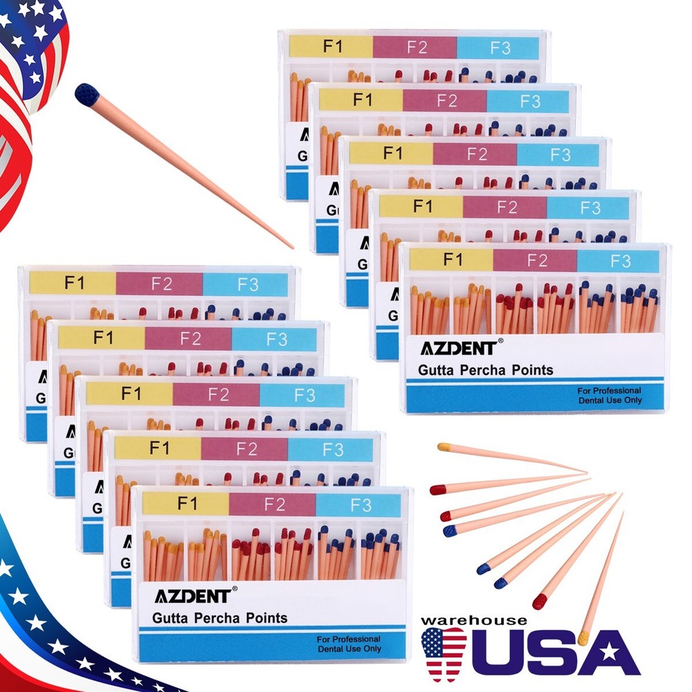 10X Dental Endo Gutta Percha Points F1 F2 F3 Root Obturating Points Colour-coded