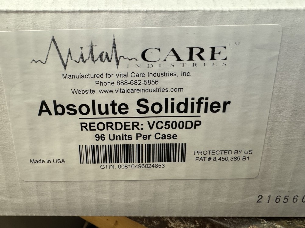 vital care absolute solidifier disposal pouch 500CC, 96 UNITS PER CASE