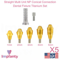 5x Dental Straight Multi Unit NP Conical Connection 2.25mm Titanium Sleeve Set