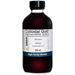 True Colloidal Gold Nanoparticles (AuNPs): 200ppm – 250mL in Glass