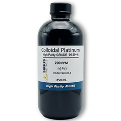 True Colloidal Platinum NanoParticles (PtNPs): 200 ppm – 250 mL in Plastic