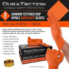 Dura-Gold Duratection 8 Mil Orange Super Duty Diamond Textured Nitrile Dispos…
