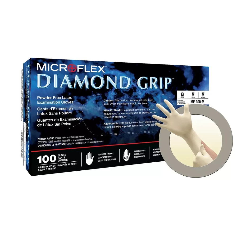 Microflex MF300M-CASE Diamond Grip Med Disposable Latex Gloves – 1,000pk CASE