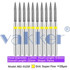 10pc/pk Diamond Burs FG Flame Super Fine Medium Coarse Grit High Speed 862 863