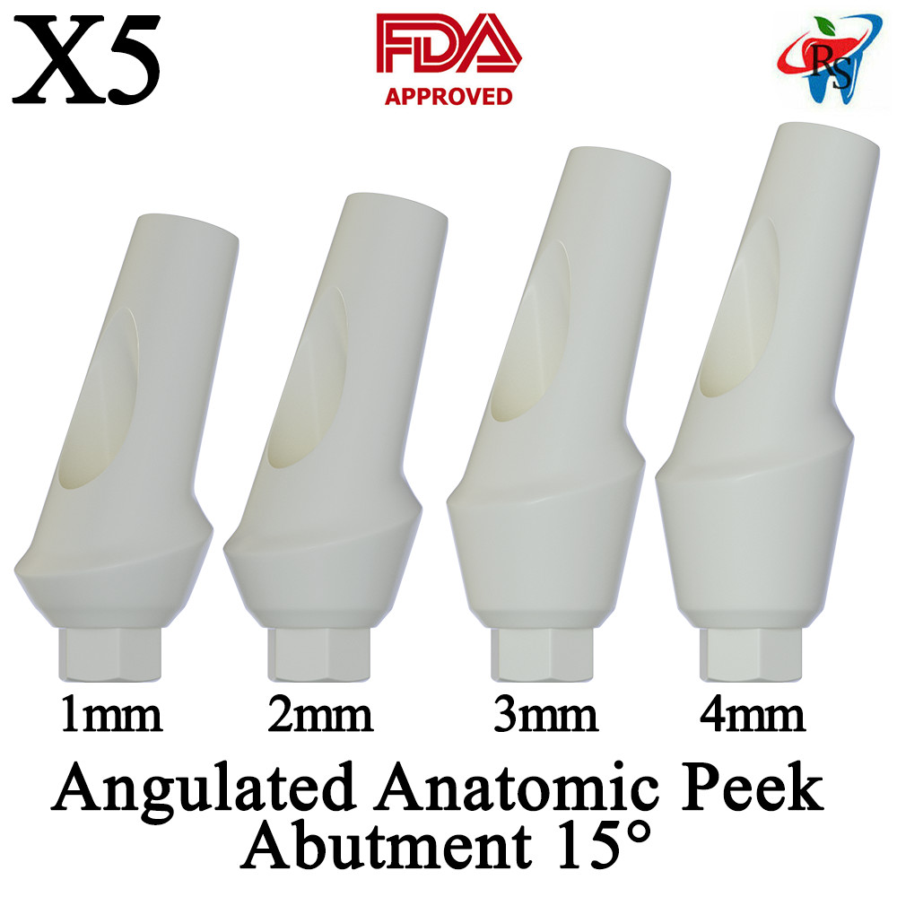 5pcs DSl Angulated Abutments Anatomic Peek With Screws 15° Internal Hex