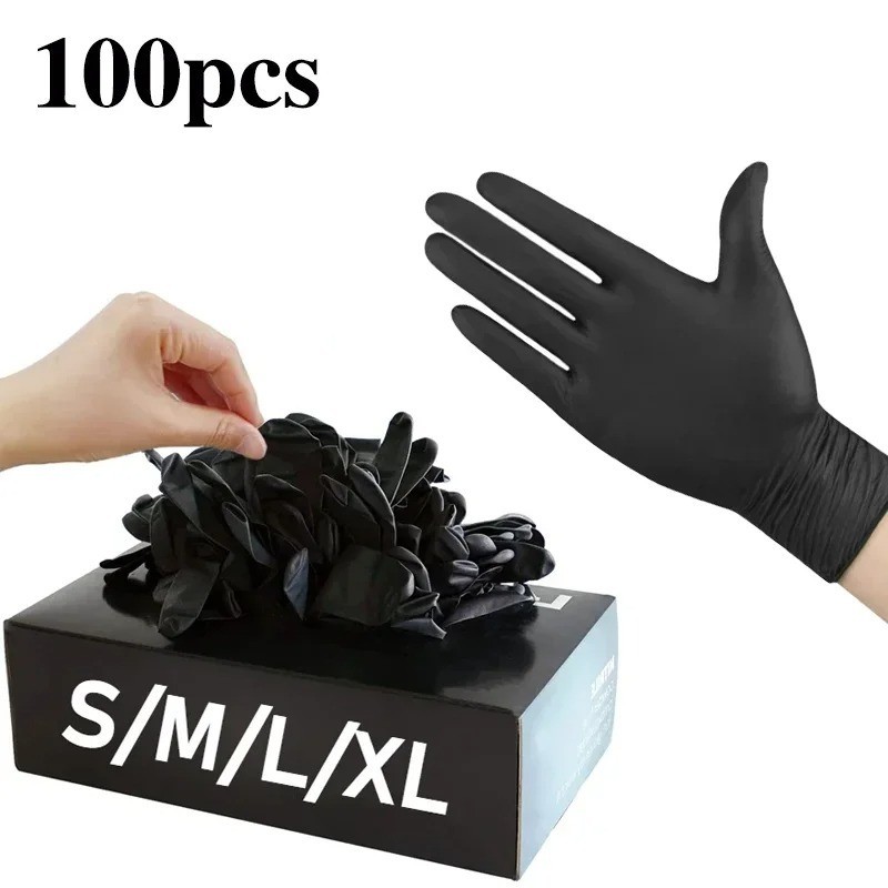 100PCS Black Nitrile Gloves Latex Free Disposable Work Cleaning Gloves
